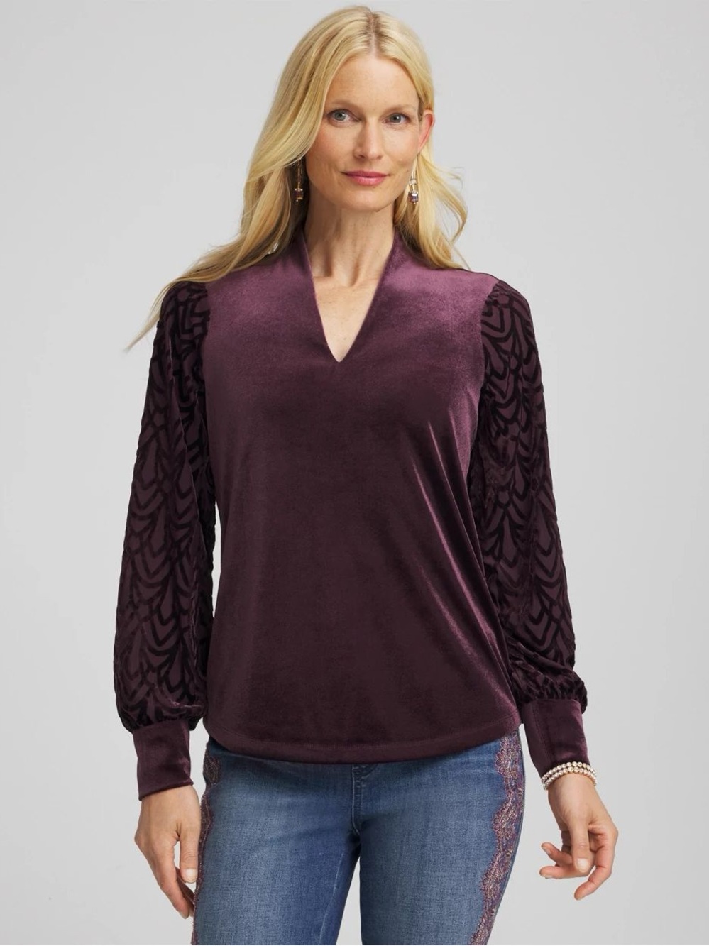 Chico’s Art Deco Velvet Burnout Top Night Bloom Holiday Women’s L NEW